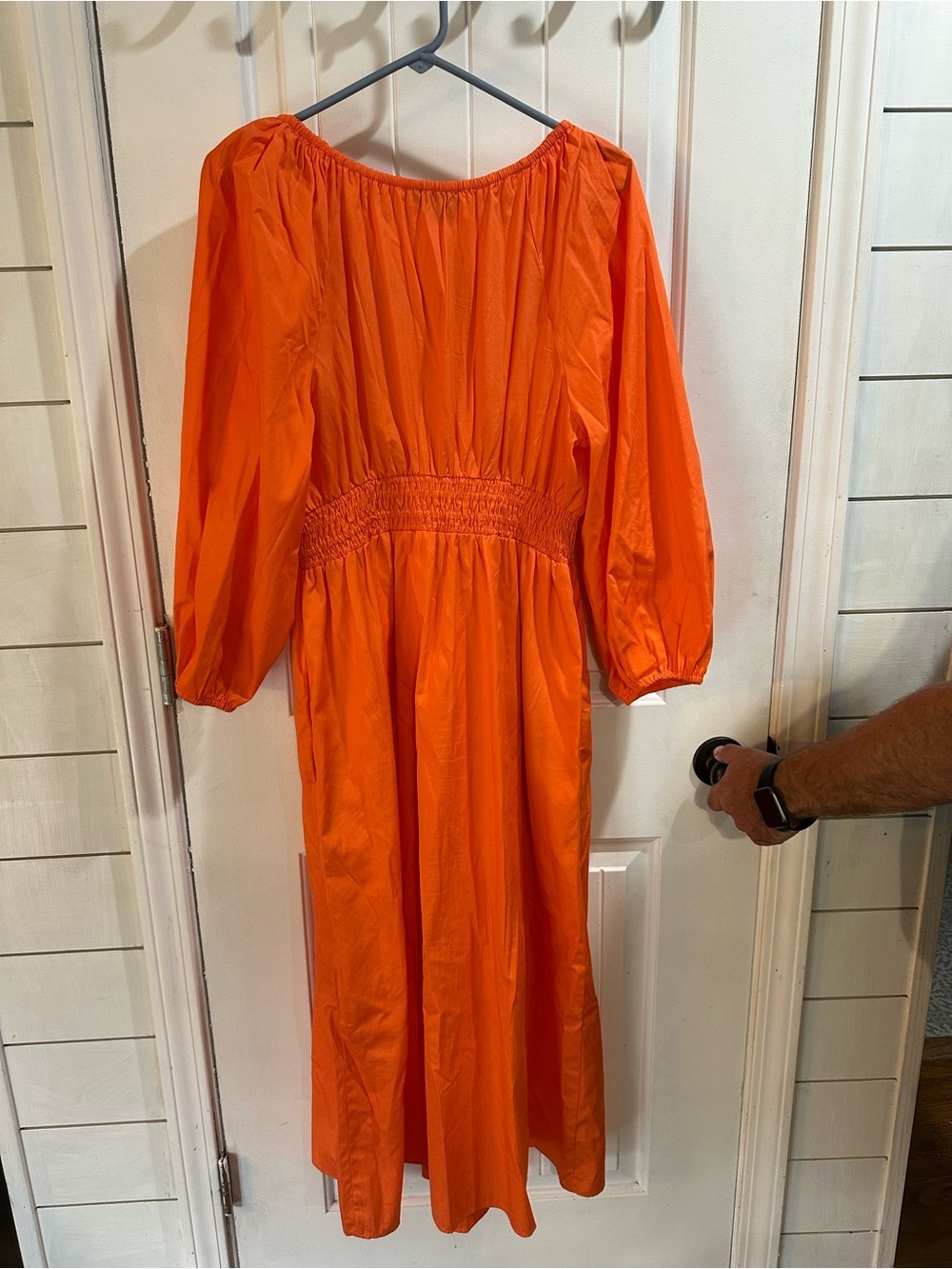 J. Crew Vibrant Orange V-Neck Smocked Waist Maxi Dress - Picture 4 of 7